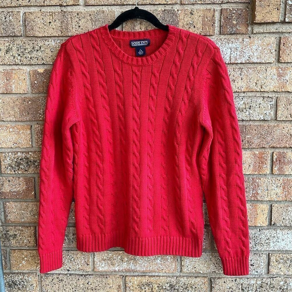 Lands' End Women's Cable-Knit Pullover Sweater Red Size S